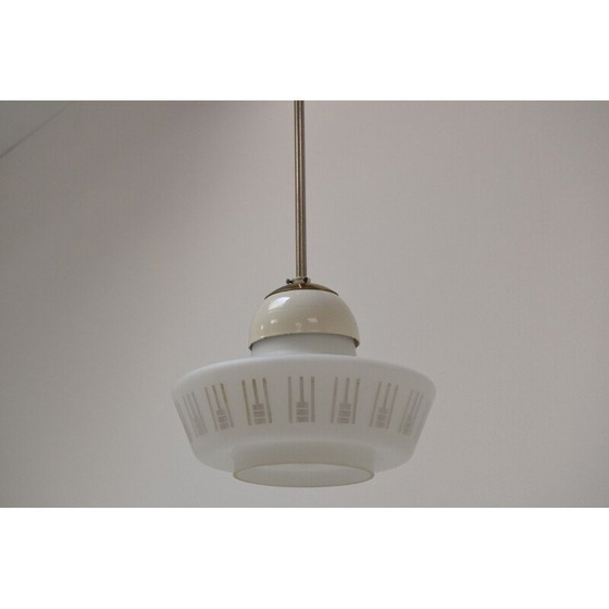 Image 1 of Vintage glass and brass pendant lamp, Czechoslovakia 1960
