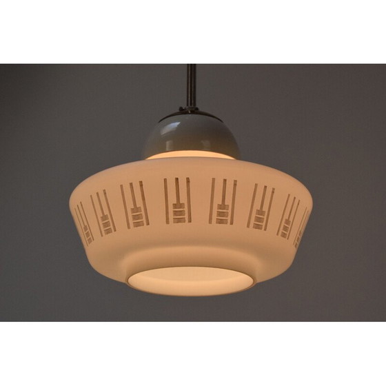 Image 1 of Vintage glass and brass pendant lamp, Czechoslovakia 1960