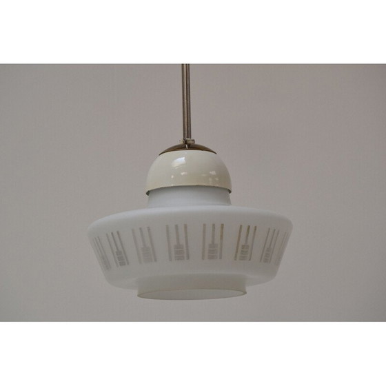 Image 1 of Vintage glass and brass pendant lamp, Czechoslovakia 1960