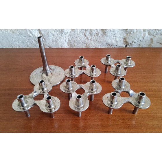 Image 1 of Set of 6 vintage candlesticks and 1 Orion stand by Fritz Nagel and Ceasar Stoffi for Bmf, Germany 1970