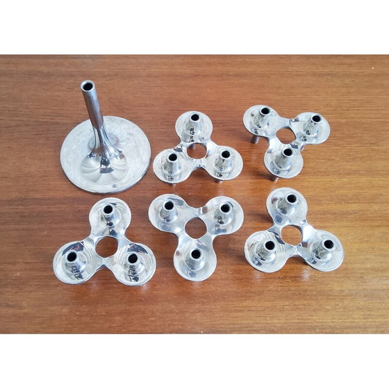 Image 1 of Set of 6 vintage candlesticks and 1 Orion stand by Fritz Nagel and Ceasar Stoffi for Bmf, Germany 1970