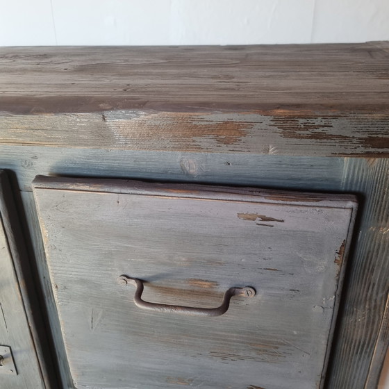 Image 1 of 1930s Grey Antique Pine Garage Workbench