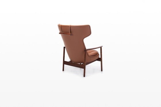 Image 1 of Cognac Leather & Rosewood Wingback Lounge Chair By Ib Kofod Larsen For Fröscher, 1970S