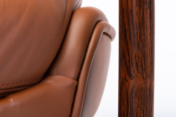 Image 1 of Cognac Leather & Rosewood Wingback Lounge Chair By Ib Kofod Larsen For Fröscher, 1970S