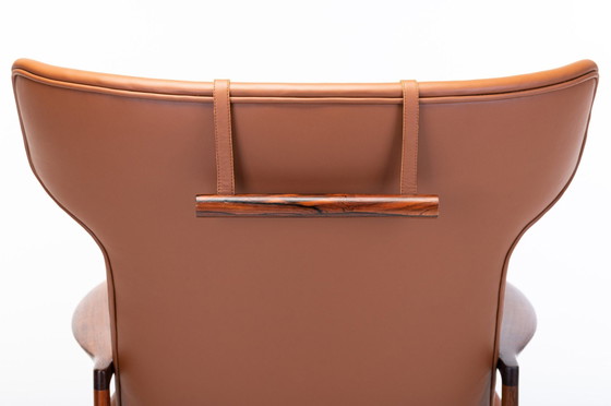 Image 1 of Cognac Leather & Rosewood Wingback Lounge Chair By Ib Kofod Larsen For Fröscher, 1970S