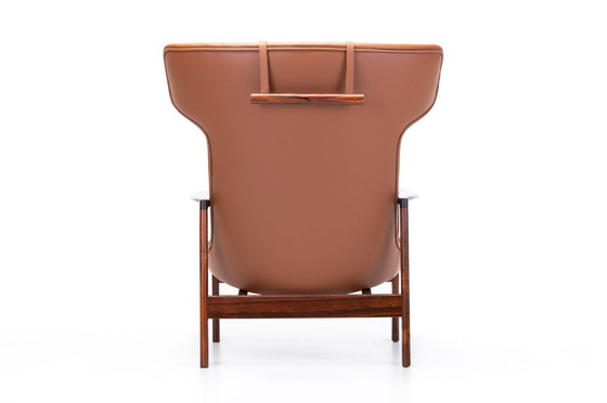 Image 1 of Cognac Leather & Rosewood Wingback Lounge Chair By Ib Kofod Larsen For Fröscher, 1970S