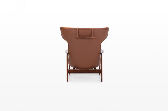 Image 1 of Cognac Leather & Rosewood Wingback Lounge Chair By Ib Kofod Larsen For Fröscher, 1970S