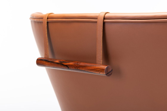 Image 1 of Cognac Leather & Rosewood Wingback Lounge Chair By Ib Kofod Larsen For Fröscher, 1970S