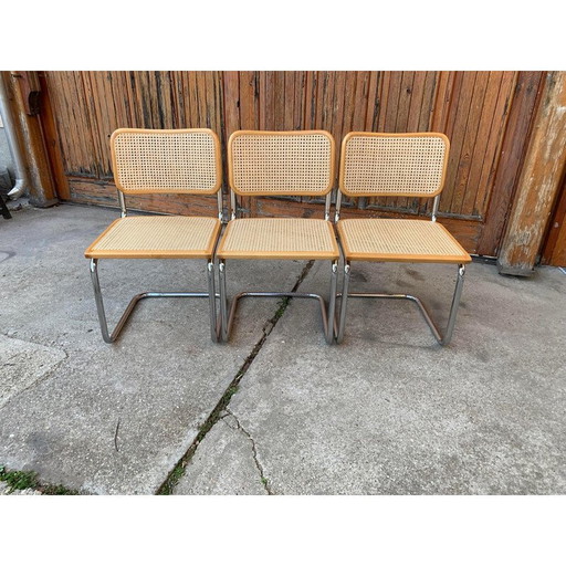 Set of 3 mid-century Italian B32 Cesca chairs by Marcel Breuer, 1970s