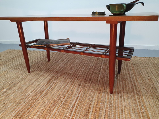 Image 1 of Mid - Century Coffee Table. Table With Woven Rattan.