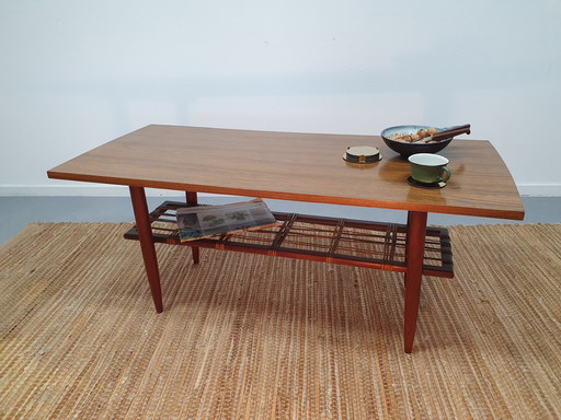 Mid - Century Coffee Table. Table With Woven Rattan.