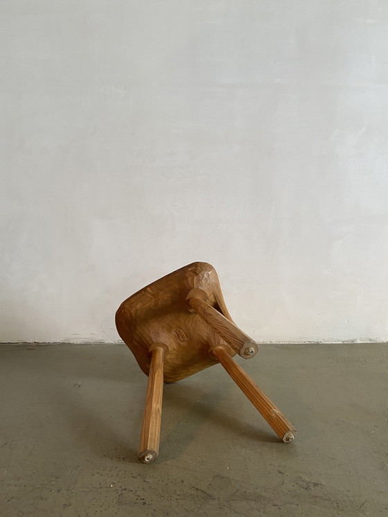 Image 1 of Franco Armand Solid Sculpted Wood Stool, Italy, 1960s