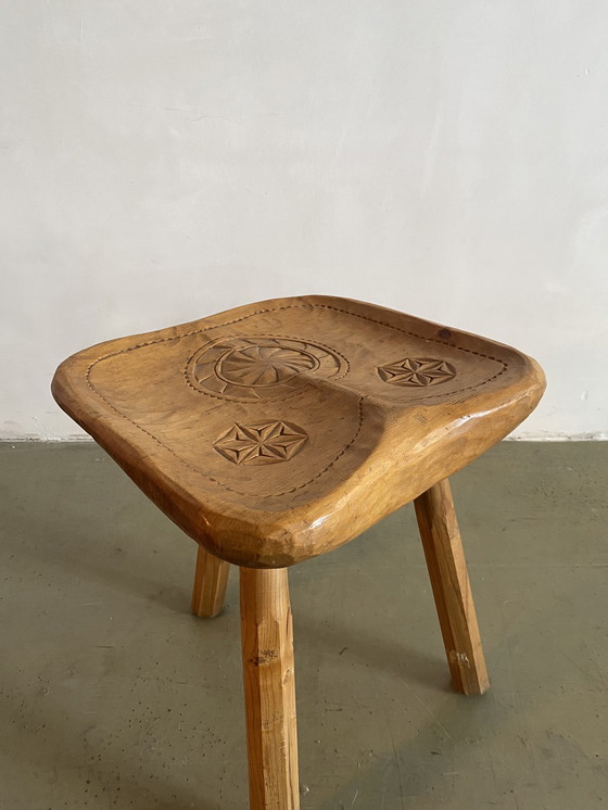 Image 1 of Franco Armand Solid Sculpted Wood Stool, Italy, 1960s