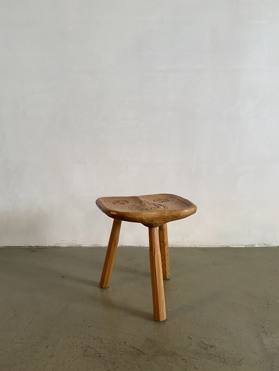 Image 1 of Franco Armand Solid Sculpted Wood Stool, Italy, 1960s