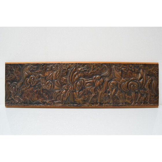 Image 1 of Mid-century wood and copper wall sculpture, Czechoslovakia 1968