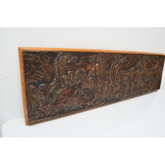 Image 1 of Mid-century wood and copper wall sculpture, Czechoslovakia 1968