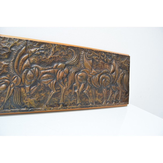 Image 1 of Mid-century wood and copper wall sculpture, Czechoslovakia 1968