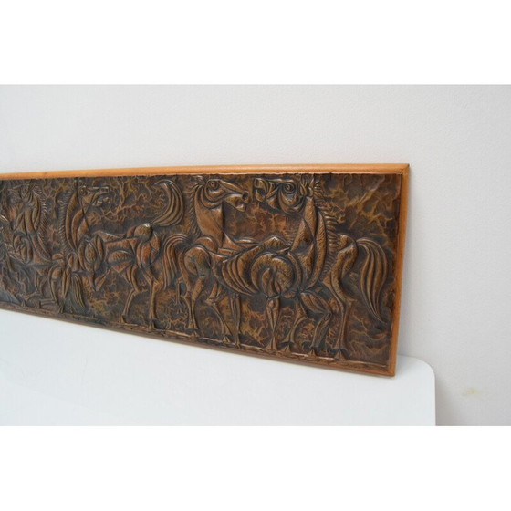 Image 1 of Mid-century wood and copper wall sculpture, Czechoslovakia 1968