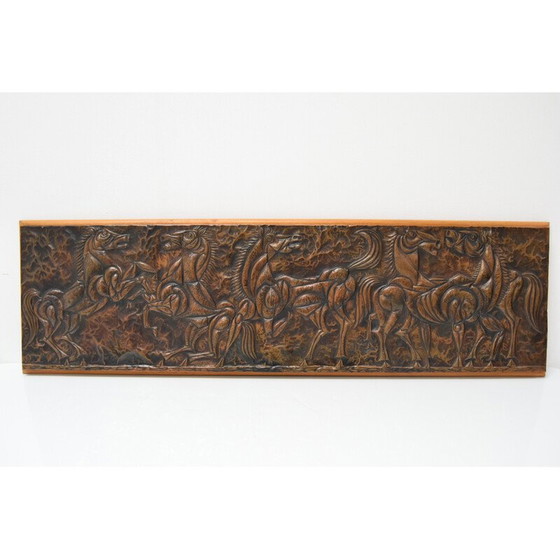 Image 1 of Mid-century wood and copper wall sculpture, Czechoslovakia 1968