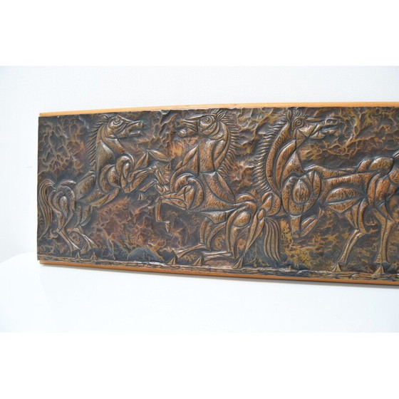 Image 1 of Mid-century wood and copper wall sculpture, Czechoslovakia 1968