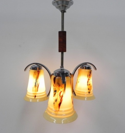 Art Deco hanging lamp with 3 glass shades