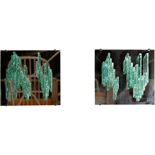 Pair of vintage C 1715 mirrored glass wall lights by Willem Van Oyen for Raak, Netherlands 1968