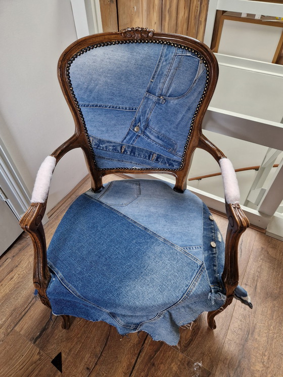 Image 1 of Classic armchair with denim fabric