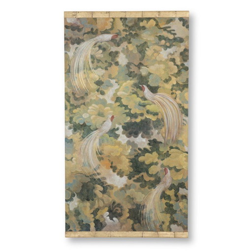 Lienzo pintado vintage Pájaro sobre fondo de hojas