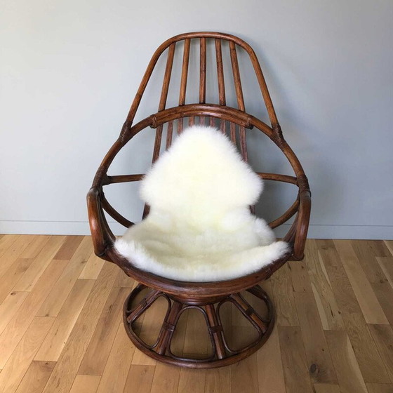 Image 1 of Vintage wooden swivel armchair