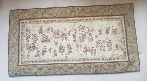 Mid-Century Chinese Handmade Embroidered Silk Tapestry