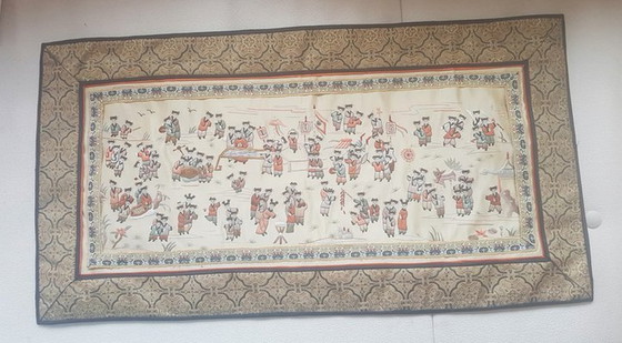 Image 1 of Mid-Century Chinese Handmade Embroidered Silk Tapestry