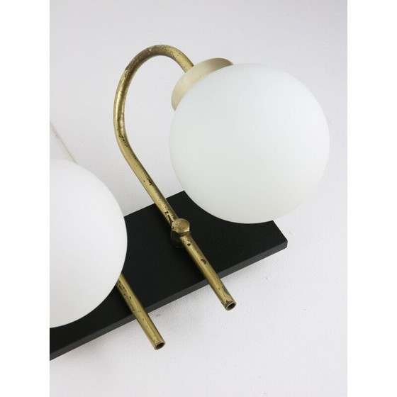 Image 1 of Pair of vintage brass and opaline sconces