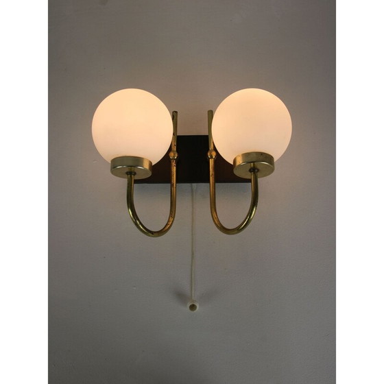 Image 1 of Pair of vintage brass and opaline sconces