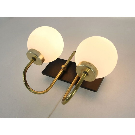 Image 1 of Pair of vintage brass and opaline sconces