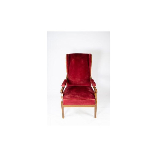 Vintage Armchair upholstered with red velvet and mahogany by Frits Henningsen