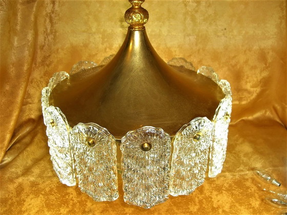 Image 1 of Lampadario a sospensione, stile moderno di metà secolo, Art Déco, ottone, cristallo, iper vintage, molto raro