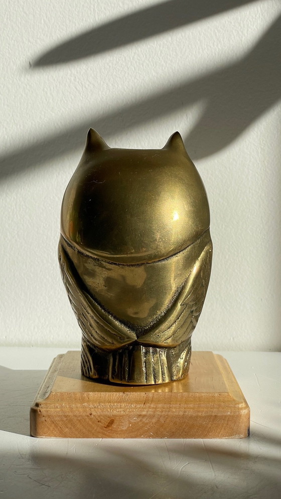 Image 1 of Fermacarte o oggetto decorativo a forma di gufo in ottone vintage