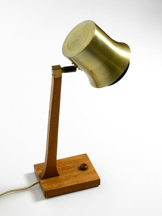 Image 1 of Mid Century table lamp made of teak, with aluminum shade | Made in Denmark