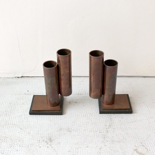 Pair of copper and bakelite magazine rack holders - 1940s