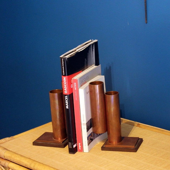 Image 1 of Pair of copper and bakelite magazine rack holders - 1940s