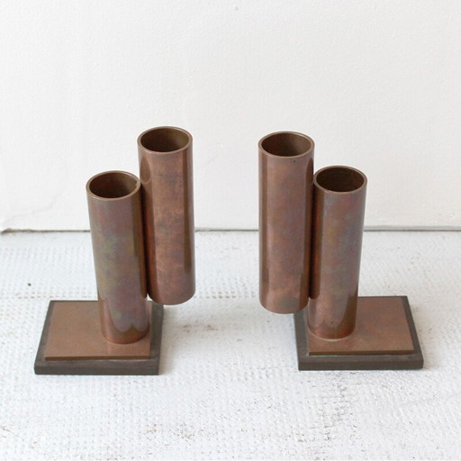 Pair of copper and bakelite magazine rack holders - 1940s