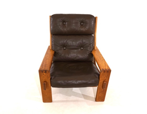 Image 1 of Asko Bonanza brown high-back leather armchair by Esko Pajamies