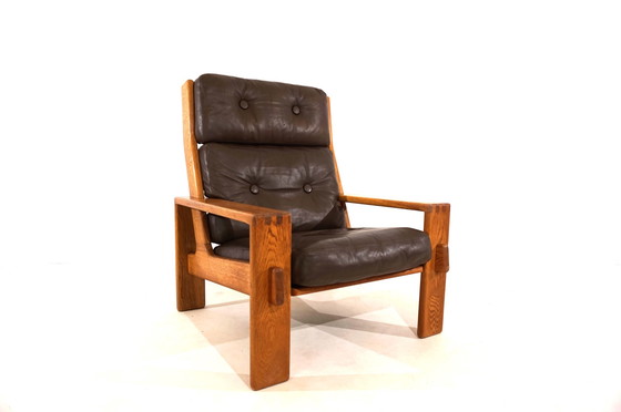 Image 1 of Asko Bonanza brown high-back leather armchair by Esko Pajamies