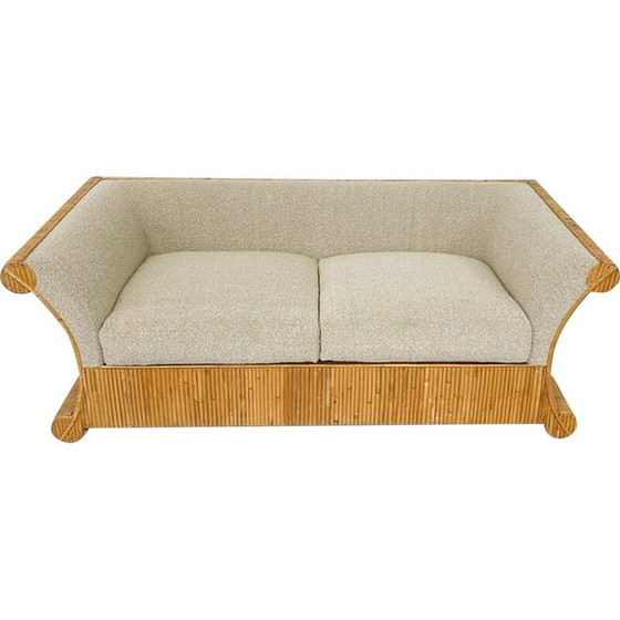 Image 1 of Vintage beige rattan and bouclé sofa, Italy 1960