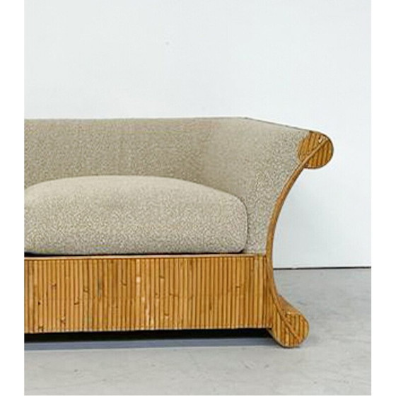 Image 1 of Vintage beige rattan and bouclé sofa, Italy 1960