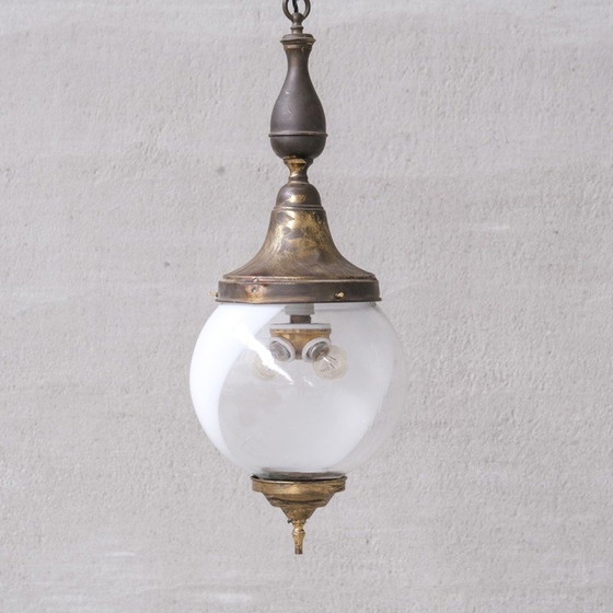 Image 1 of Lampada a sospensione vintage in vetro e ottone, Francia 1930