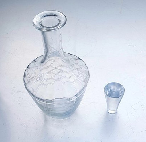 Mouth-Blown Glass Carafe And Water Jug ​​With Abstract Pattern, 1960S, Set Of 2