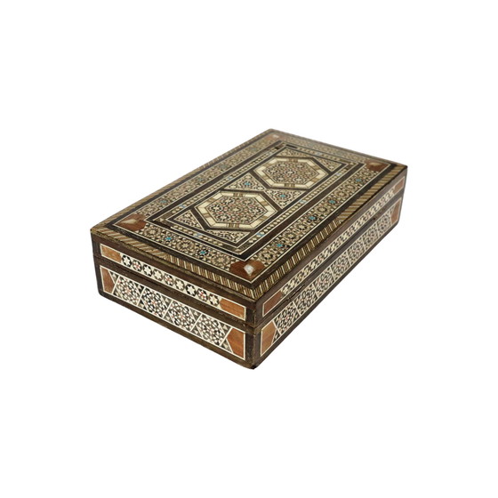 Image 1 of Inlaid Wooden Syrian Jewelery Jewelery Box Mosaic Bone Mother Of Pearl