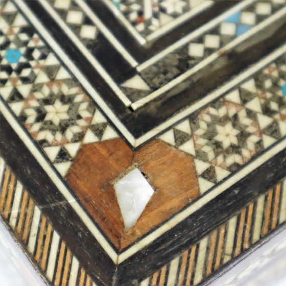 Image 1 of Inlaid Wooden Syrian Jewelery Jewelery Box Mosaic Bone Mother Of Pearl