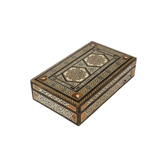 Image 1 of Inlaid Wooden Syrian Jewelery Jewelery Box Mosaic Bone Mother Of Pearl